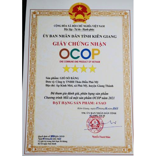 CHỨNG NHẬN SẢN PHẨM OCOP 4 SAO - SẢN PHẨM CÔNG NGHIỆP NÔNG THÔN TIÊU BIỂU CHO 12 SẢN PHẨM TỪ CỎ BÀNG